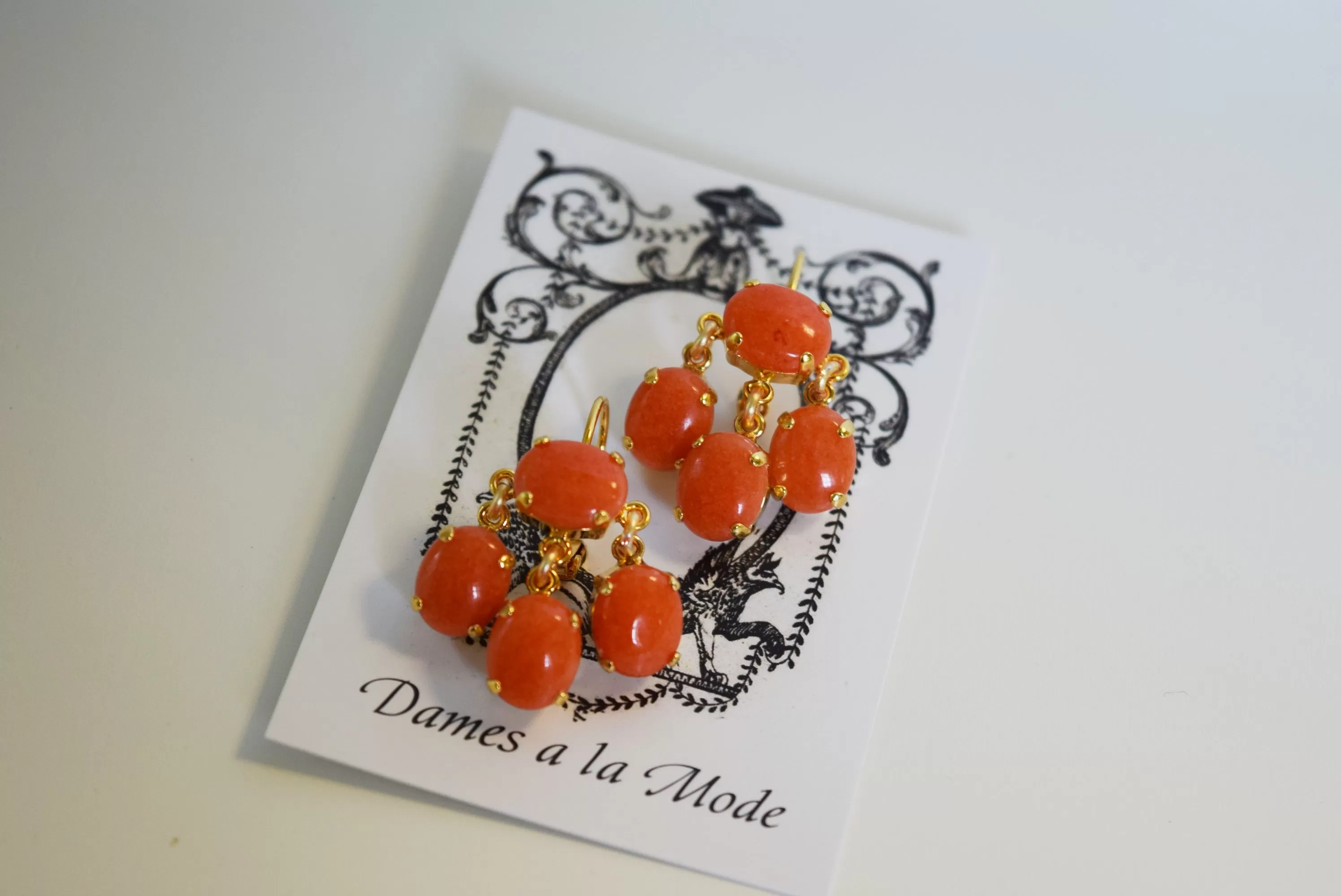 Girandole Earrings - Small Oval Coral