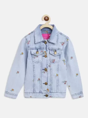 Girls Blue Overall Printed Jacket