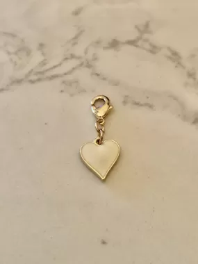 Small Ivory Enamel Heart Charm - Gold