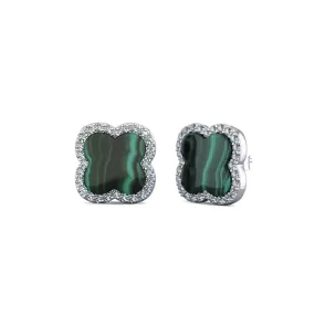 Sterling Silver Natural Malachite Clover Earrings